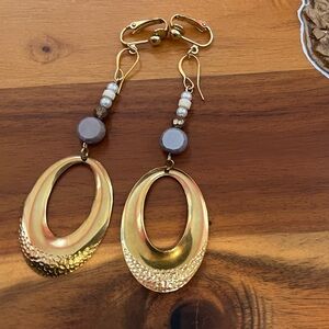 Gold Circle Earrings with Beads Dangle Earrings